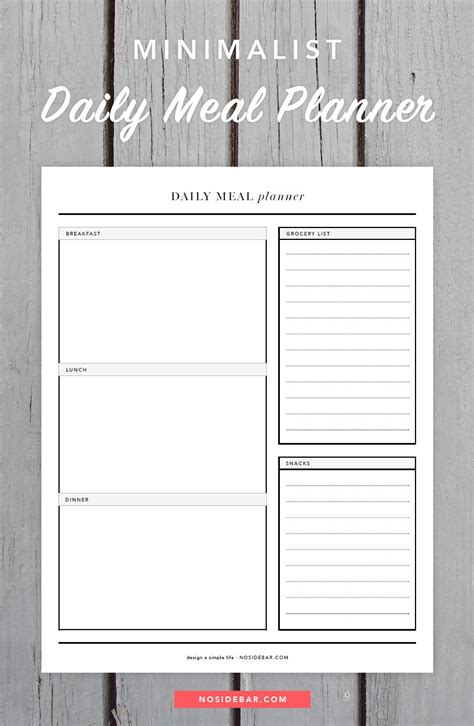 minimalist daily meal planner printable meal planning template daily