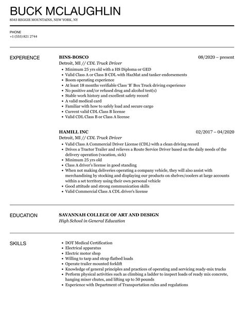 truck driver resume templates