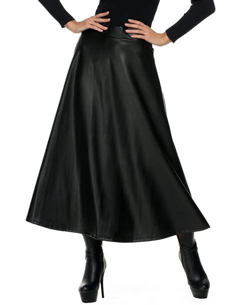 winter womens maxi skirt pu leather long skirt slim waist autumn