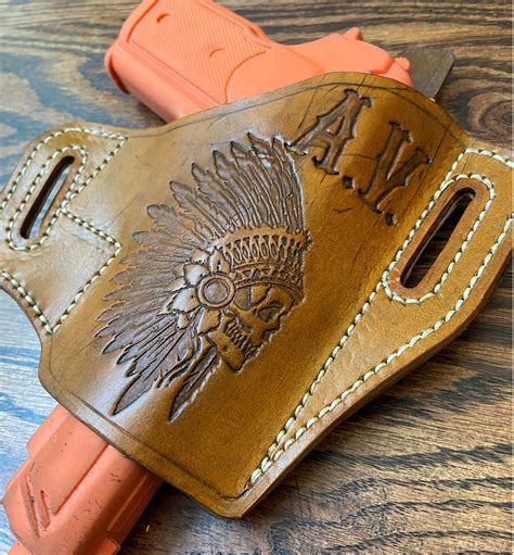 custom hand tooled  airbrushed genuine leather gun holster etsy