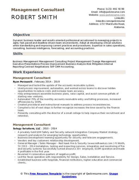 management consultant resume samples qwikresume