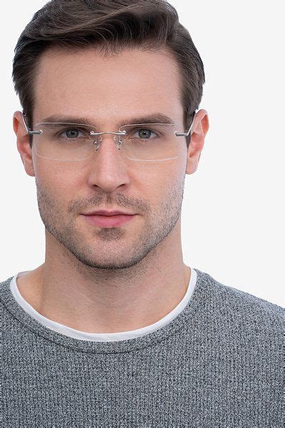 silver rectangle prescription eyeglasses large rimless