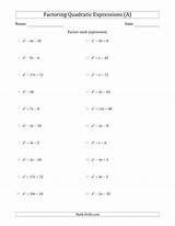 Factoring Quadratic Trinomials Coefficients Monic Algebra Quadratics Worksheets Drills sketch template
