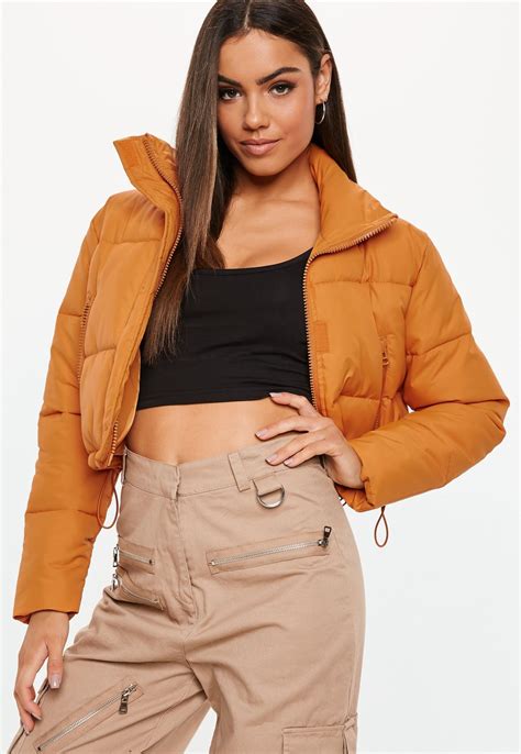 orange crop oversized puffer jacket missguided