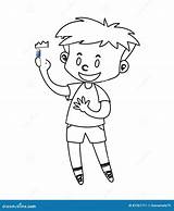 Boy Coloring Little Drawn Kids Cute Preview Illustration sketch template