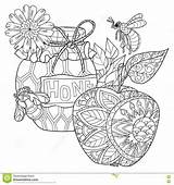 Honey Coloring Adult Doodle Pot Apple Bees Vector Illustration Drawn Sketch Tattoo Hand Zen Stress Anti Book Shutterstock Stock Preview sketch template