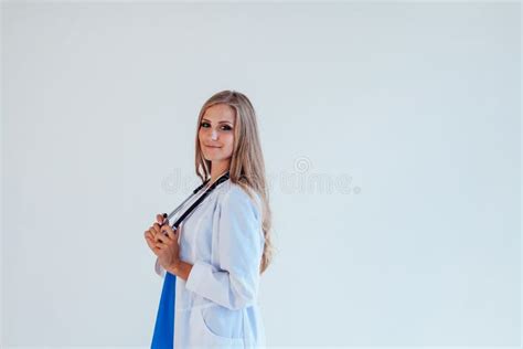 Woman Blonde Doctor Treated In Hospital Medicine Clinic Stock Image