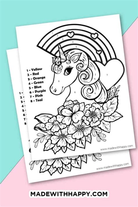unicorn color  number  printable coloring pages printable
