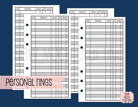 printed personal size checkbook register style inserts etsy