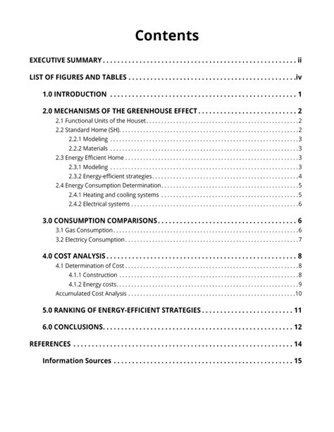 mla table  contents template