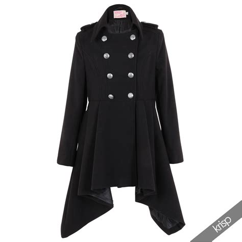 womens tailored asymmetric military double breasted long wool winter coat jacket ebay