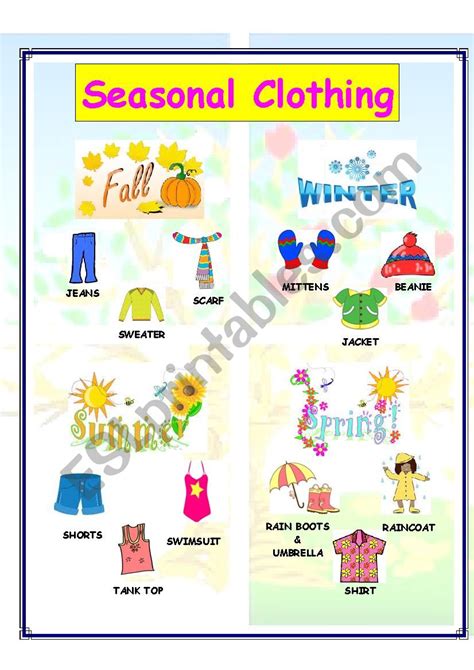 seasonal clothing esl worksheet  moraleslizbeth