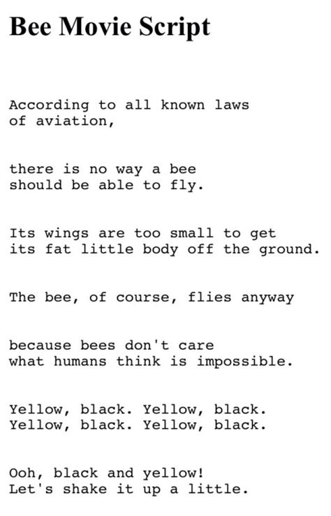 The Bee Movie Script Bee Movie Script According To All