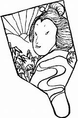 Coloring Fan Japan Hand Held Japanese Pages Drawing Culture Drawings Getdrawings sketch template