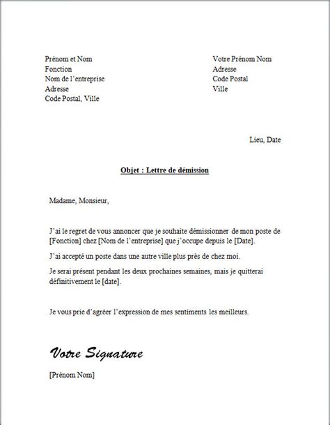 lettre de demission pour le quebec docutexte