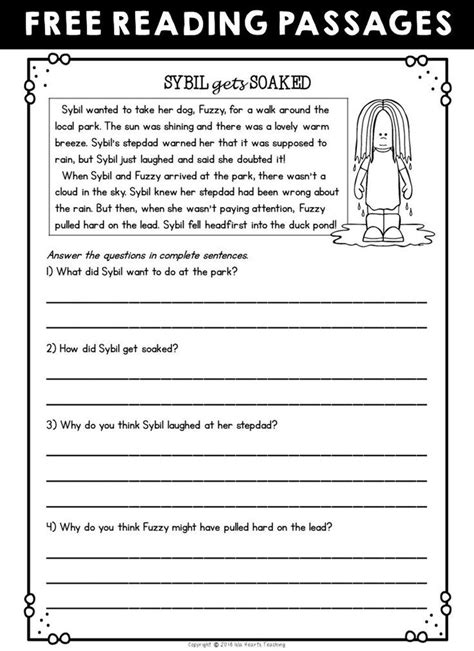 grade reading comprehension passages  questions  sample