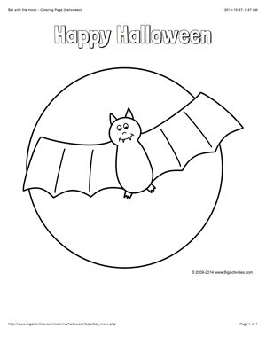 halloween coloring page   bat full moon   words happy