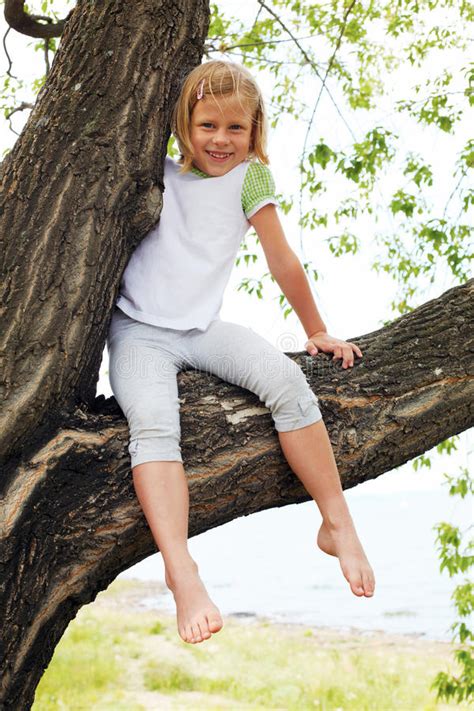cute girl sitting on a tree in summer stock image image of female lifestyle 38771997