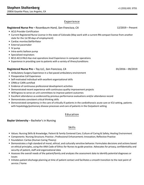 registered nurse pre resume samples velvet jobs