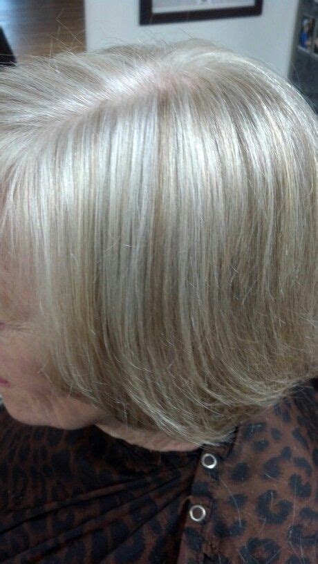 natural white   color  lights blending gray hair transition
