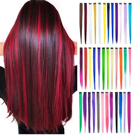 colored clip  hair extensions colorful straight long hair extensions