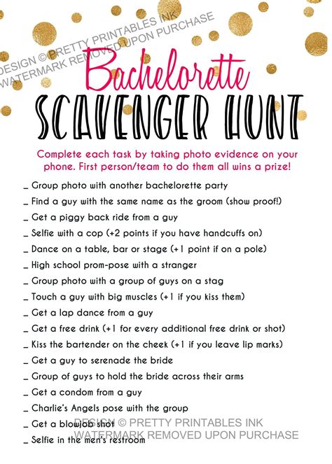 instant download printable bachelorette scavenger hunt game