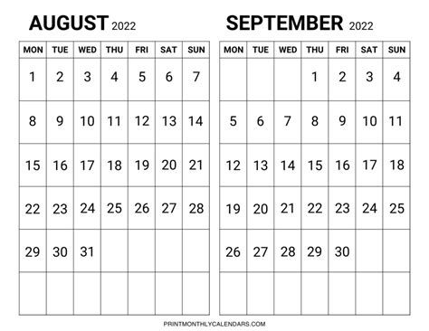 august september  calendar  notes section   holidays list