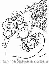 Coloring Pages Princess Rajah Jasmine Disney Aladdin Genie Hugging Cartoon sketch template
