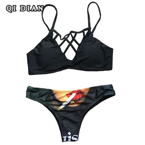 Qi Dian New Sexy Bathing Suit Swimwear Women Print Brazilian Bikini Set