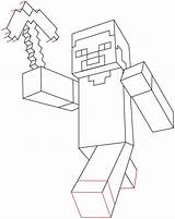 Minecraft Steve Drawing Pickaxe Pages Draw sketch template
