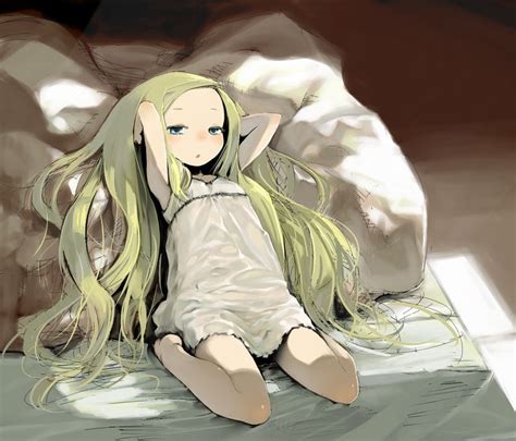 anime picture search engine arms up barefoot bed blonde hair blue