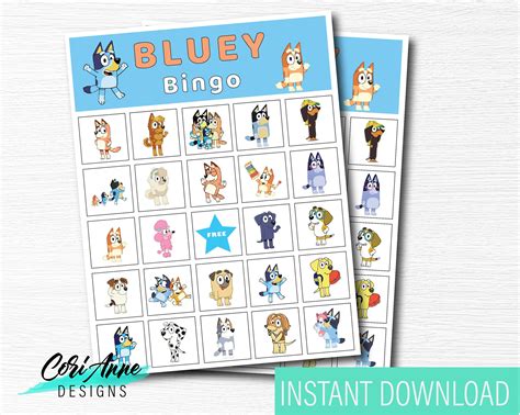bluey bingo activity game   cards birthday party etsy