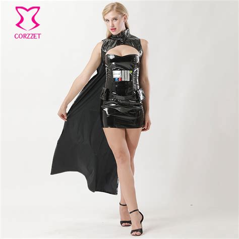 black pvc leather sexy corset top skirt cloak belt