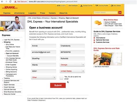 dhl account number storepep