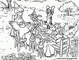 Pooh Winnie Coloring Friends Pages Lunch Having Robin Printable sketch template