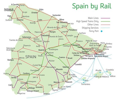 spanje trein kaart kaart van de trein routes  spanje zuid europa