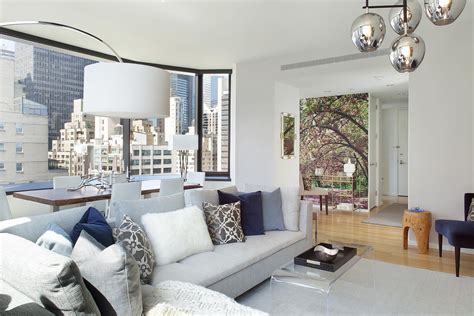 nyc apartment city view living room gray  blue carrie mccall