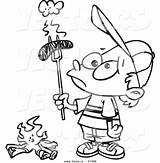 Fire Burnt Clipart Cartoon Coloring Boy Weenie Camp Holding Food Over Outlined Leishman Campfire Clipground Roasting sketch template