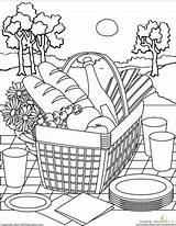 Coloring Picnic Pages Summer Basket Kids Food Printable Drawing Scene Color Colouring Blanket Sheets Parents Worksheet Adult Sketch Sheet Print sketch template
