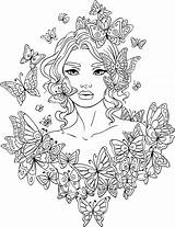 Coloring Pages Adult Butterfly Girl Printable Adults Line Artsy Kids Fairy Mandala Butterflies Beautiful Crafts Around sketch template