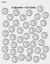 Quarter Coins Quarters Cents Worksheet Print Size Color Four Part Kindergarten Them First sketch template
