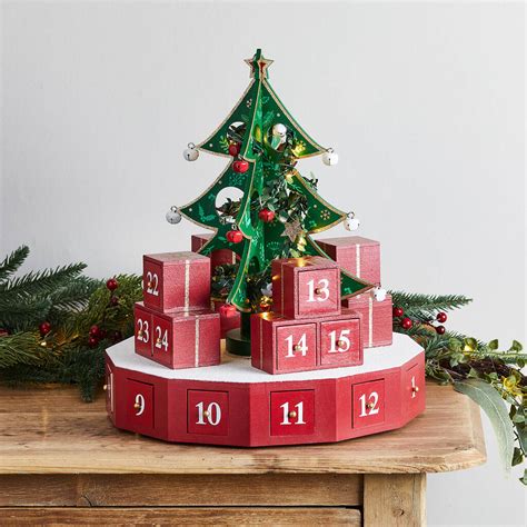 wooden christmas tree advent calendar  lightsfun