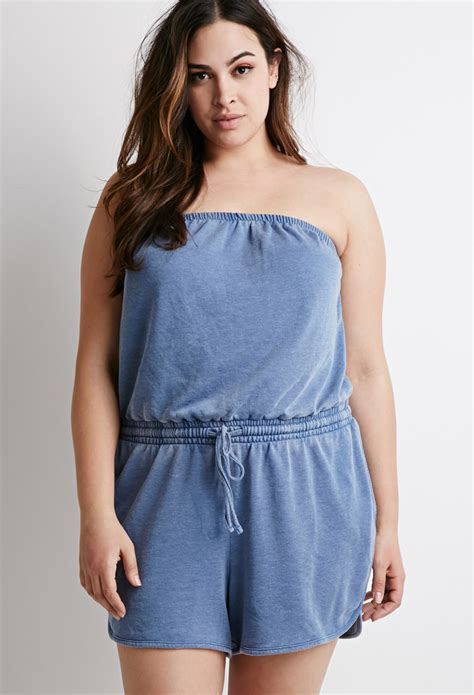 Forever 21 Plus Size Drawstring Strapless Romper In Blue Lyst