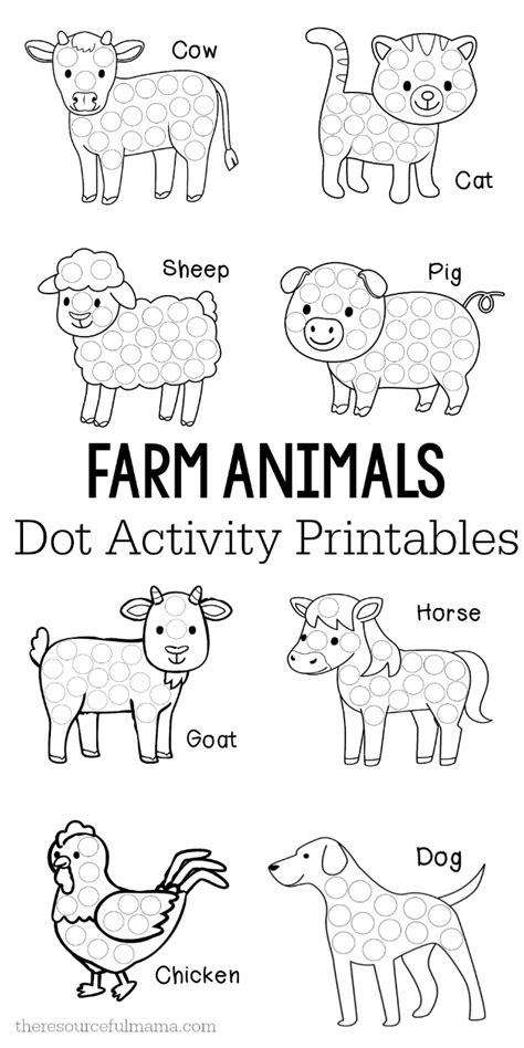 farm animals dot activity printables  resourceful mama