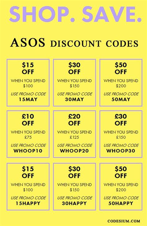 current discounts  promo codes  asos   asos