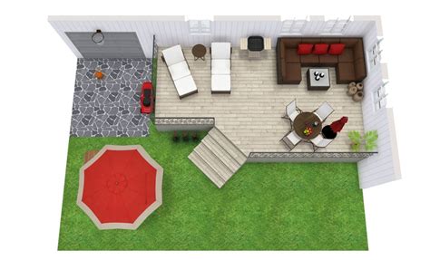 backyard patio floor plan  red accents
