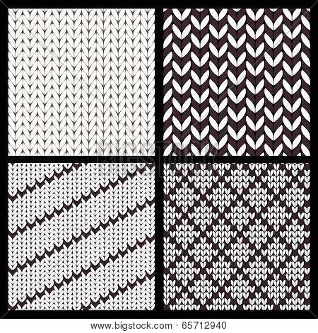 black  white seamless knitting pattern set backgrounds vector