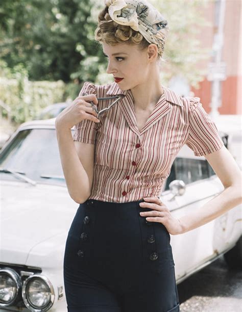 1940s style red striped blouse vintage swing retro shirt etsy