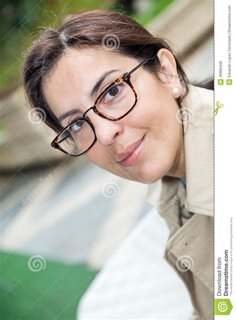 brunette woman with glasses stock image image of tablet