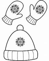 Winter Mittens Coloring Hat Hats Pages Training Snow Clothing sketch template